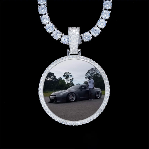 925S & VVS Moissanite 3D Circle Custom Picture Pendant