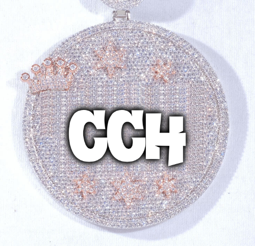 CUSTOM LETTER NECKLACE 3D BIG CROWN DISC