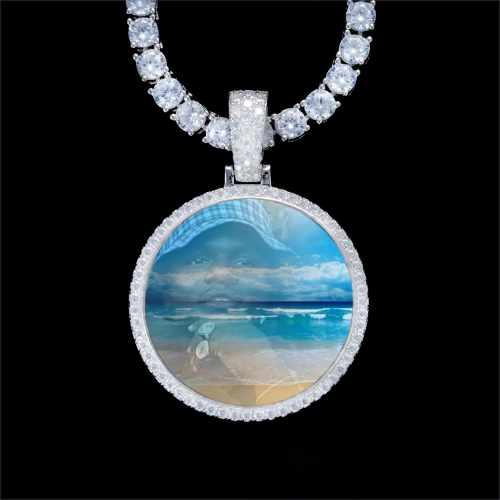 925S & VVS Moissanite 3D Circle Custom Picture Pendant