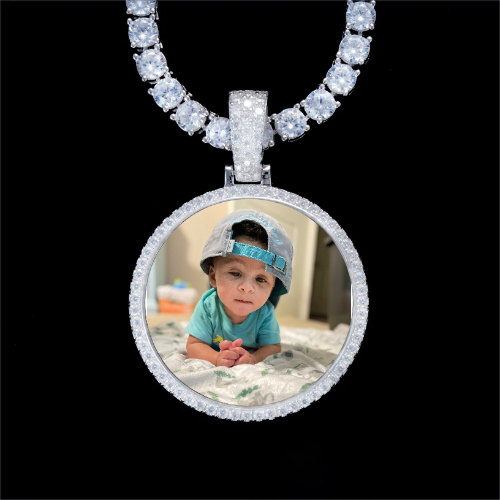 925S & VVS Moissanite 3D Circle Custom Picture Pendant