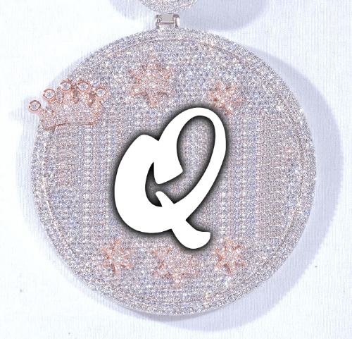 CUSTOM LETTER NECKLACE 3D BIG CROWN DISC