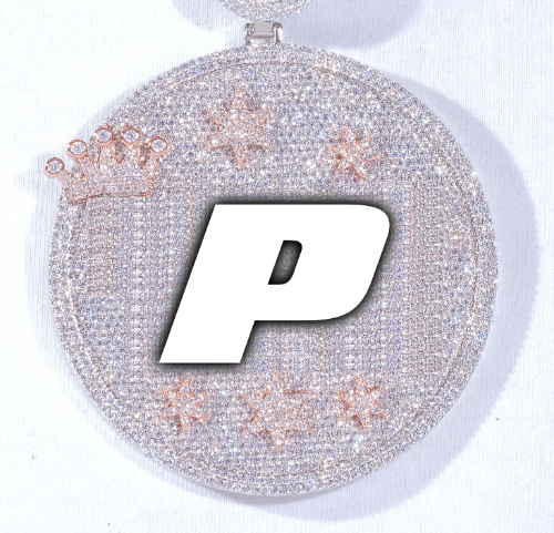 CUSTOM LETTER NECKLACE 3D BIG CROWN DISC