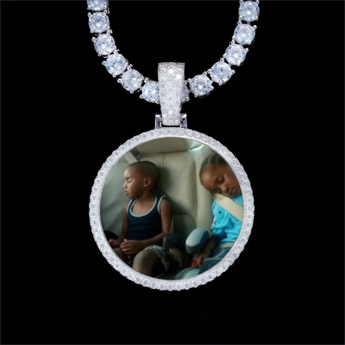 925S & VVS Moissanite 3D Circle Custom Picture Pendant