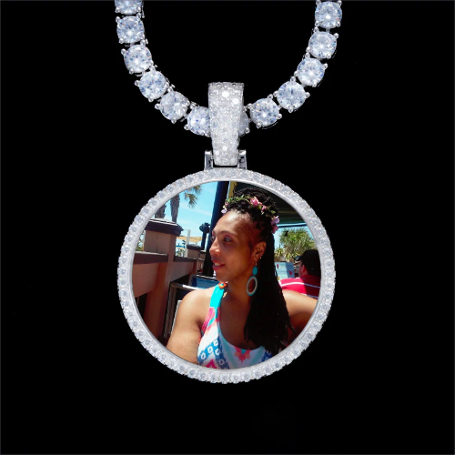 925S & VVS Moissanite 3D Circle Custom Picture Pendant