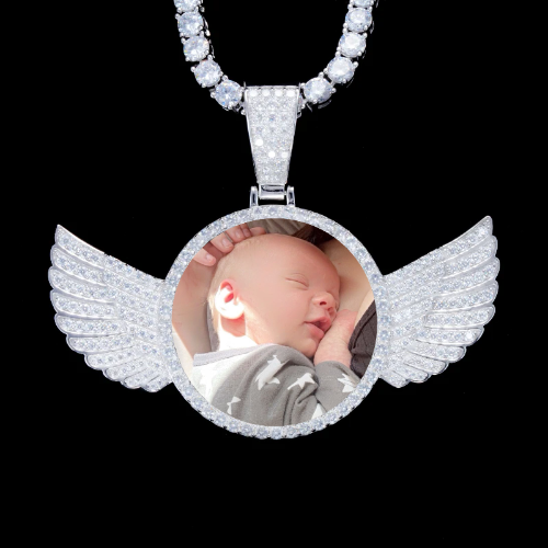 925S & VVS Moissanite 3D Wing Custom Picture Pendant