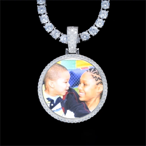 925S & VVS Moissanite 3D Circle Custom Picture Pendant