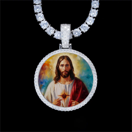 925S & VVS Moissanite 3D Circle Custom Picture Pendant