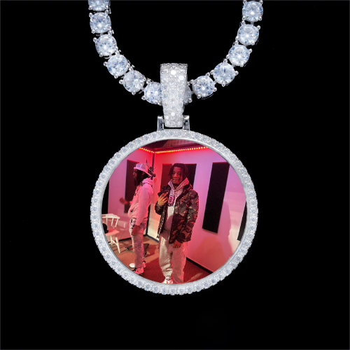 925S & VVS Moissanite 3D Circle Custom Picture Pendant