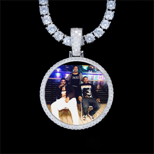925S & VVS Moissanite 3D Circle Custom Picture Pendant