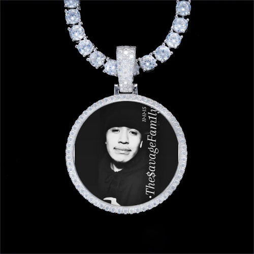 925S & VVS Moissanite 3D Circle Custom Picture Pendant