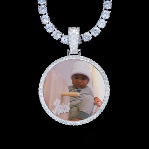 925S & VVS Moissanite 3D Circle Custom Picture Pendant