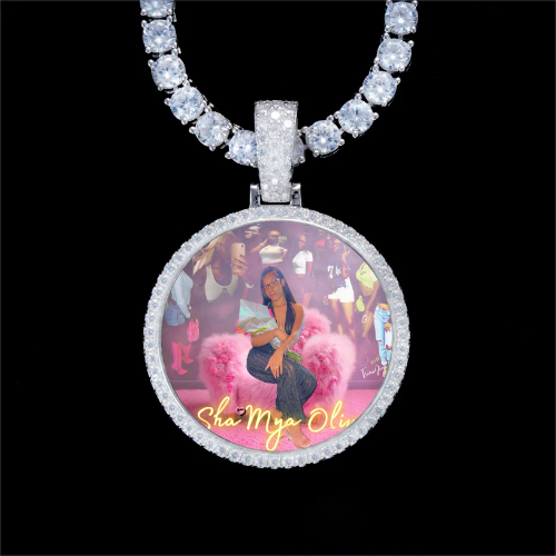 925S & VVS Moissanite 3D Circle Custom Picture Pendant