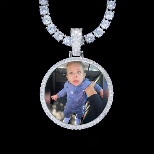 925S & VVS Moissanite 3D Circle Custom Picture Pendant