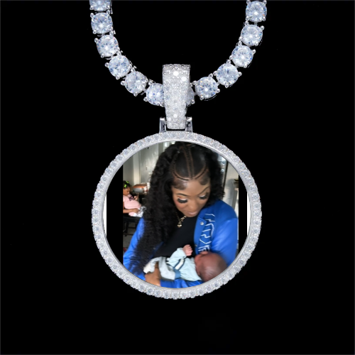 925S & VVS Moissanite 3D Circle Custom Picture Pendant