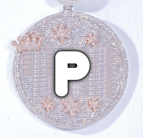 CUSTOM LETTER NECKLACE 3D BIG CROWN DISC
