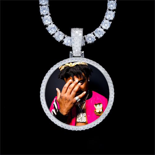 925S & VVS Moissanite 3D Circle Custom Picture Pendant