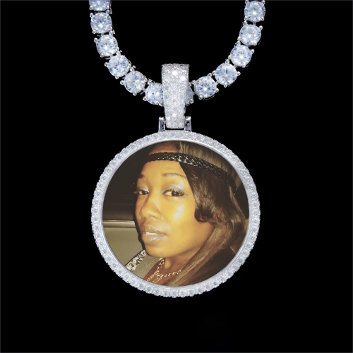 925S & VVS Moissanite 3D Circle Custom Picture Pendant