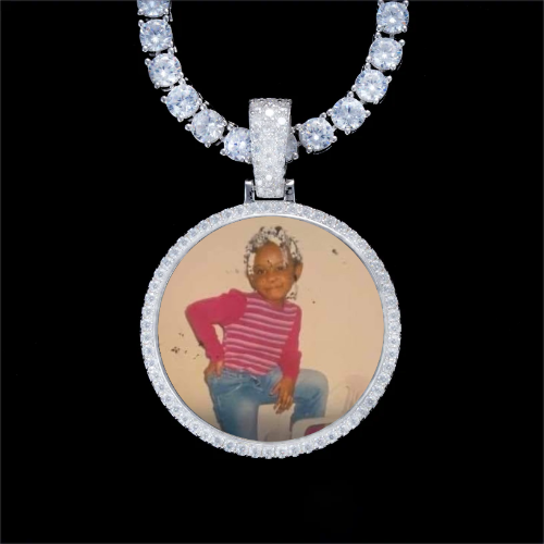 925S & VVS Moissanite 3D Circle Custom Picture Pendant