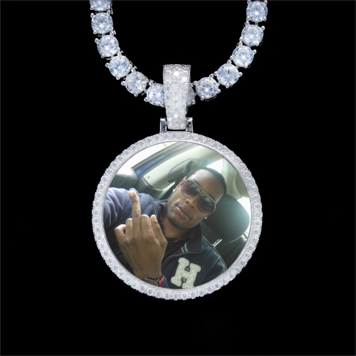 925S & VVS Moissanite 3D Circle Custom Picture Pendant