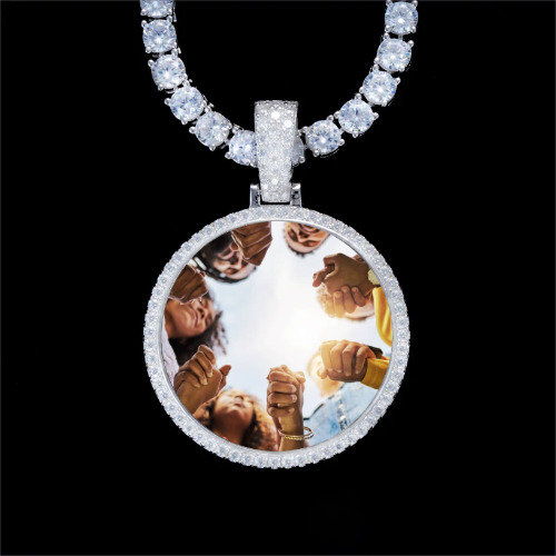 925S & VVS Moissanite 3D Circle Custom Picture Pendant
