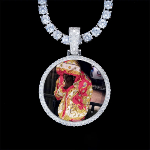 925S & VVS Moissanite 3D Circle Custom Picture Pendant