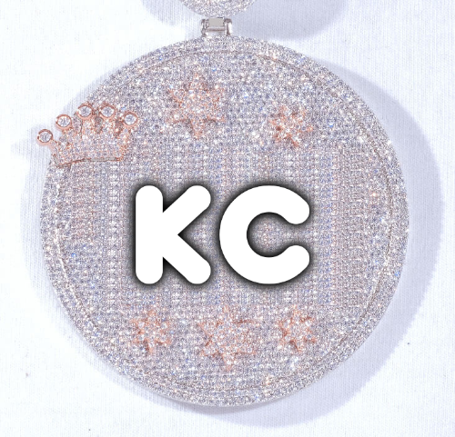 CUSTOM LETTER NECKLACE 3D BIG CROWN DISC