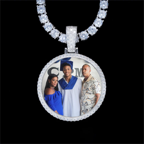 925S & VVS Moissanite 3D Circle Custom Picture Pendant