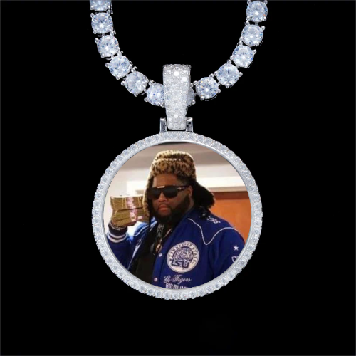 925S & VVS Moissanite 3D Circle Custom Picture Pendant