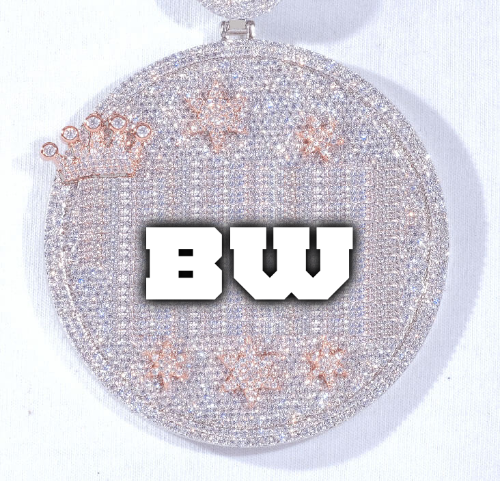 CUSTOM LETTER NECKLACE 3D BIG CROWN DISC
