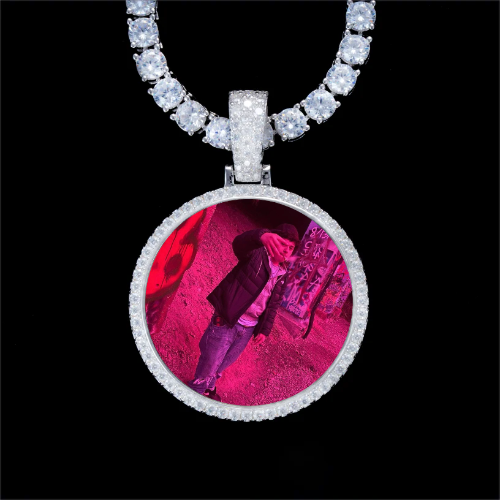 925S & VVS Moissanite 3D Circle Custom Picture Pendant