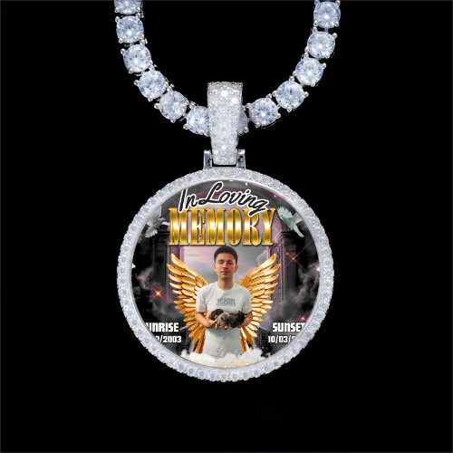 925S & VVS Moissanite 3D Circle Custom Picture Pendant