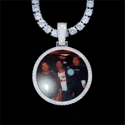 925S & VVS Moissanite 3D Circle Custom Picture Pendant