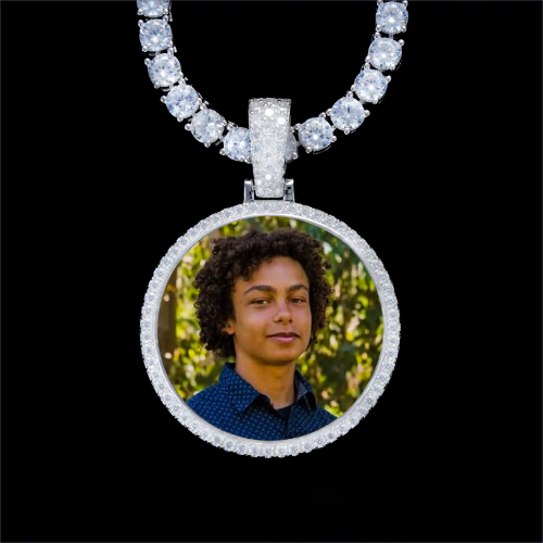925S & VVS Moissanite 3D Circle Custom Picture Pendant