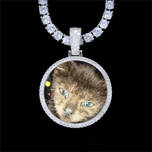 925S & VVS Moissanite 3D Circle Custom Picture Pendant