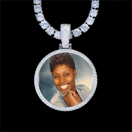 925S & VVS Moissanite 3D Circle Custom Picture Pendant