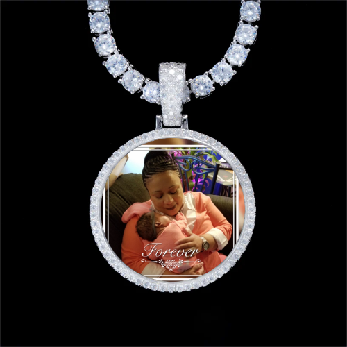 925S & VVS Moissanite 3D Circle Custom Picture Pendant