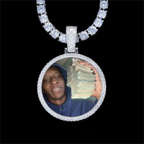 925S & VVS Moissanite 3D Circle Custom Picture Pendant