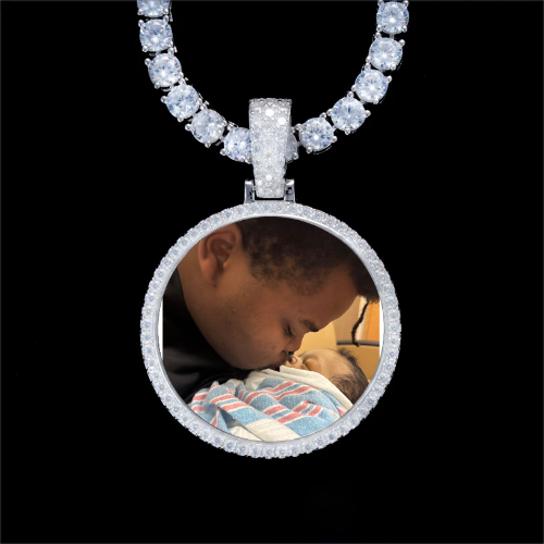 925S & VVS Moissanite 3D Circle Custom Picture Pendant
