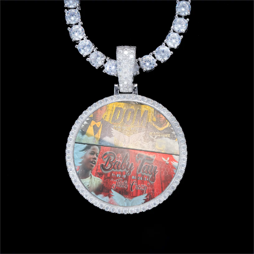 925S & VVS Moissanite 3D Circle Custom Picture Pendant