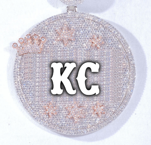 CUSTOM LETTER NECKLACE 3D BIG CROWN DISC