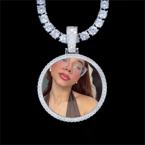 925S & VVS Moissanite 3D Circle Custom Picture Pendant