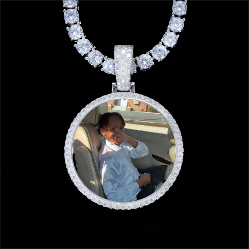 925S & VVS Moissanite 3D Circle Custom Picture Pendant