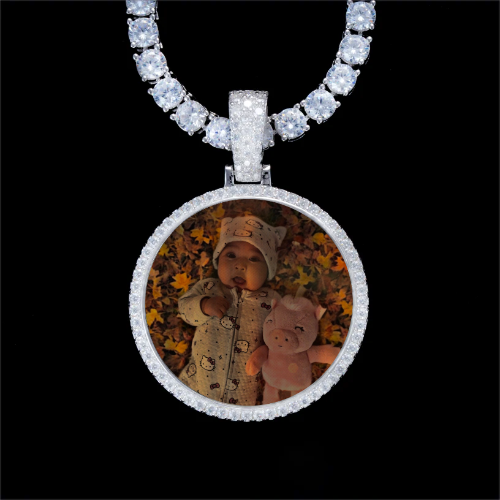 925S & VVS Moissanite 3D Circle Custom Picture Pendant