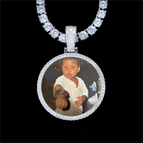 925S & VVS Moissanite 3D Circle Custom Picture Pendant