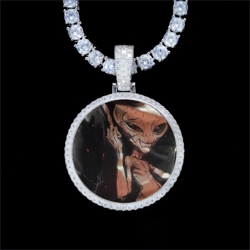 925S & VVS Moissanite 3D Circle Custom Picture Pendant