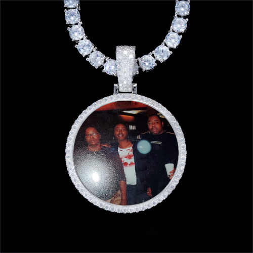 925S & VVS Moissanite 3D Circle Custom Picture Pendant