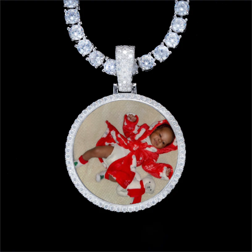 925S & VVS Moissanite 3D Circle Custom Picture Pendant