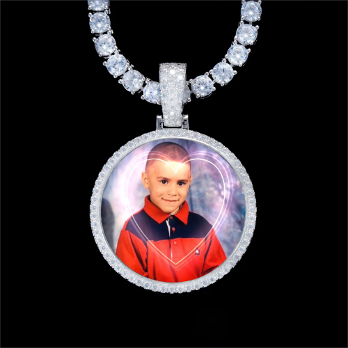 925S & VVS Moissanite 3D Circle Custom Picture Pendant