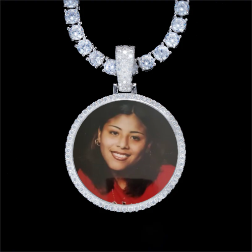 925S & VVS Moissanite 3D Circle Custom Picture Pendant