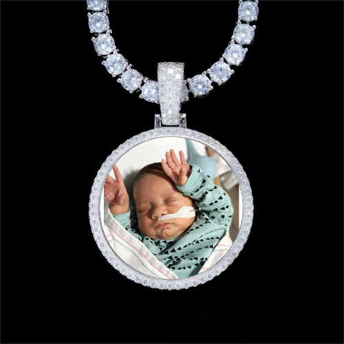 925S & VVS Moissanite 3D Circle Custom Picture Pendant